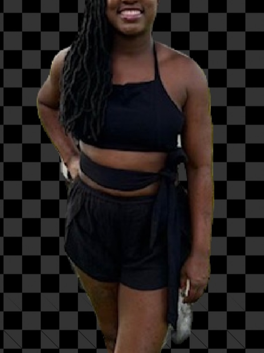 Black Two-Piece Crop Top and Shorts Set